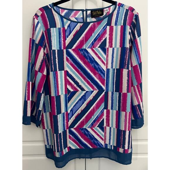 Bob Mackie Wearable Art Multicolor Abstract Print Blouse 3/4 Sleeve Size L - Picture 1 of 7